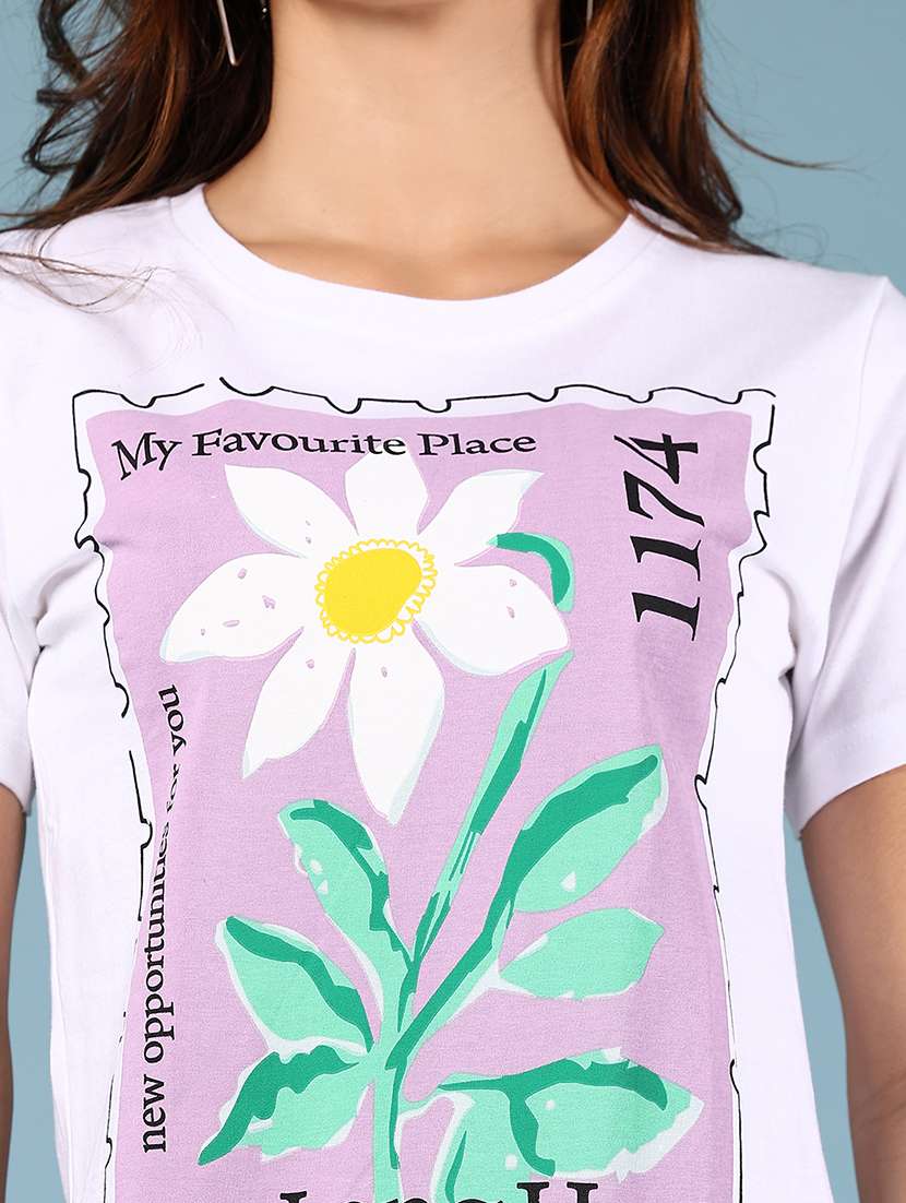 women front print round neck t-shirt - 21795027 - Standard Image - 5