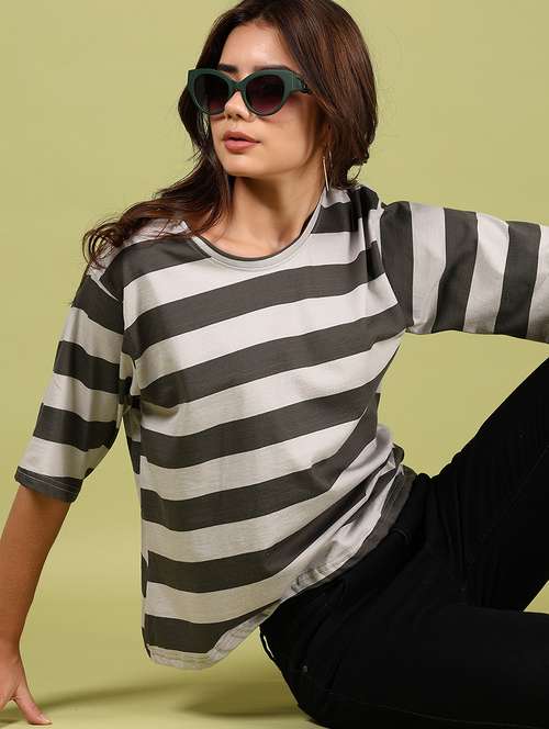 women striped short sleeve regular fit t-shirt - 21795032 - Standard Image - 0