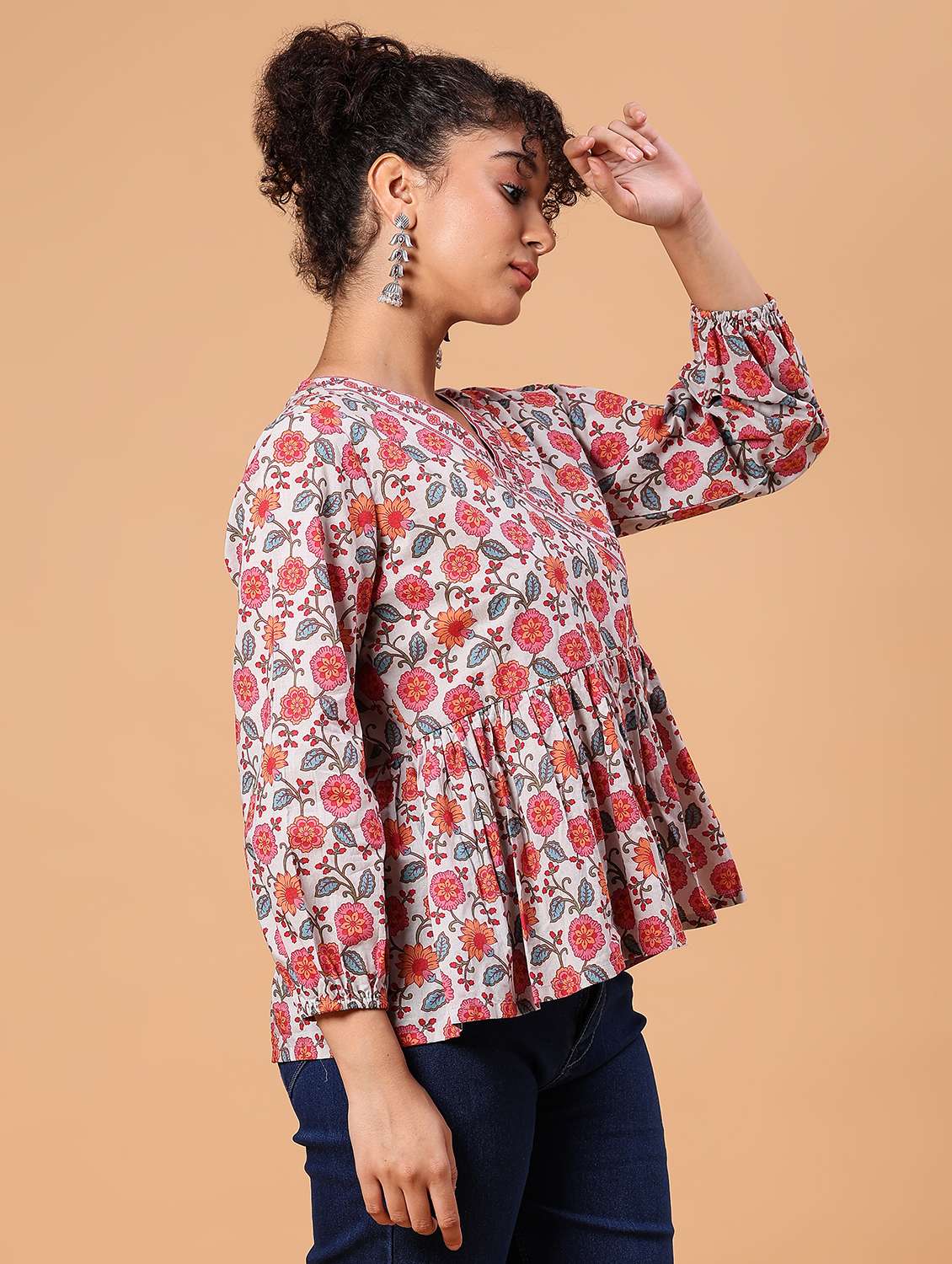 women floral printed v neck peplum top - 21795043 - Standard Image - 5