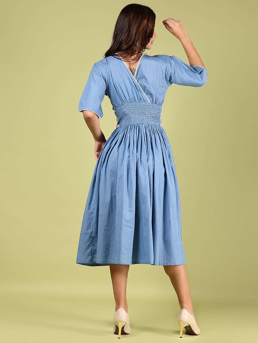 women light blue embroidered fit & flare ethnic dress - 21795100 -  Standard Image - 3