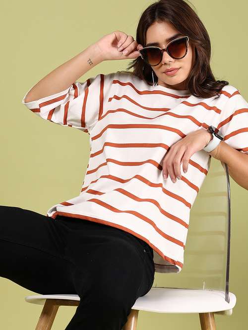 women striped short sleeve regular fit t-shirt - 21795131 - Standard Image - 0