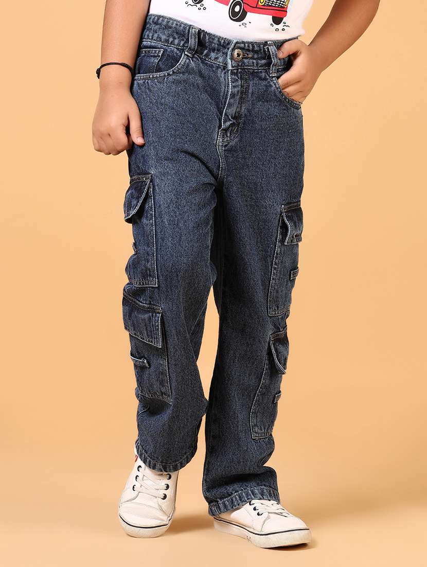 boys solid relaxed fit denim cargo