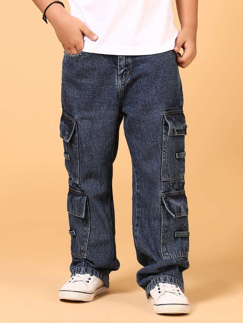 boys solid relaxed fit denim cargo - 21795212 -  Standard Image - 3