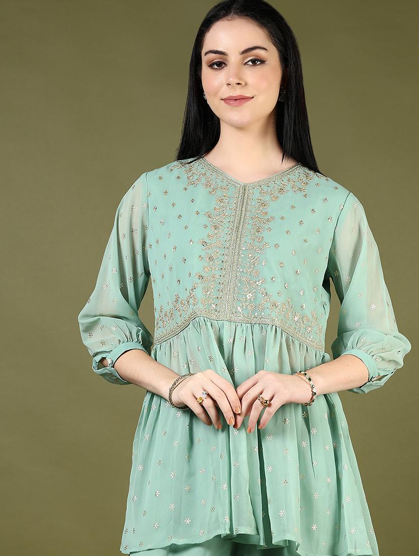 green cotton kurta palazzo set - 21795227 - Standard Image - 5