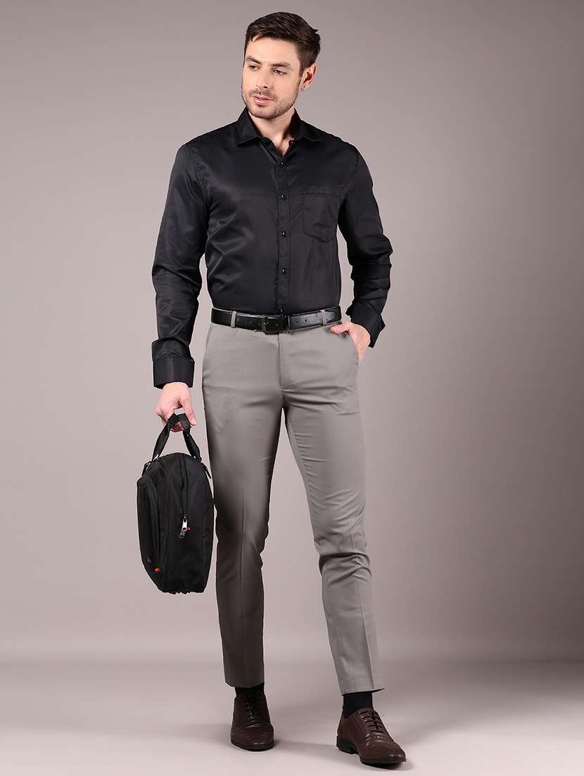 men solid regular fit flat front formal trouser - 21795285 -  Standard Image - 5
