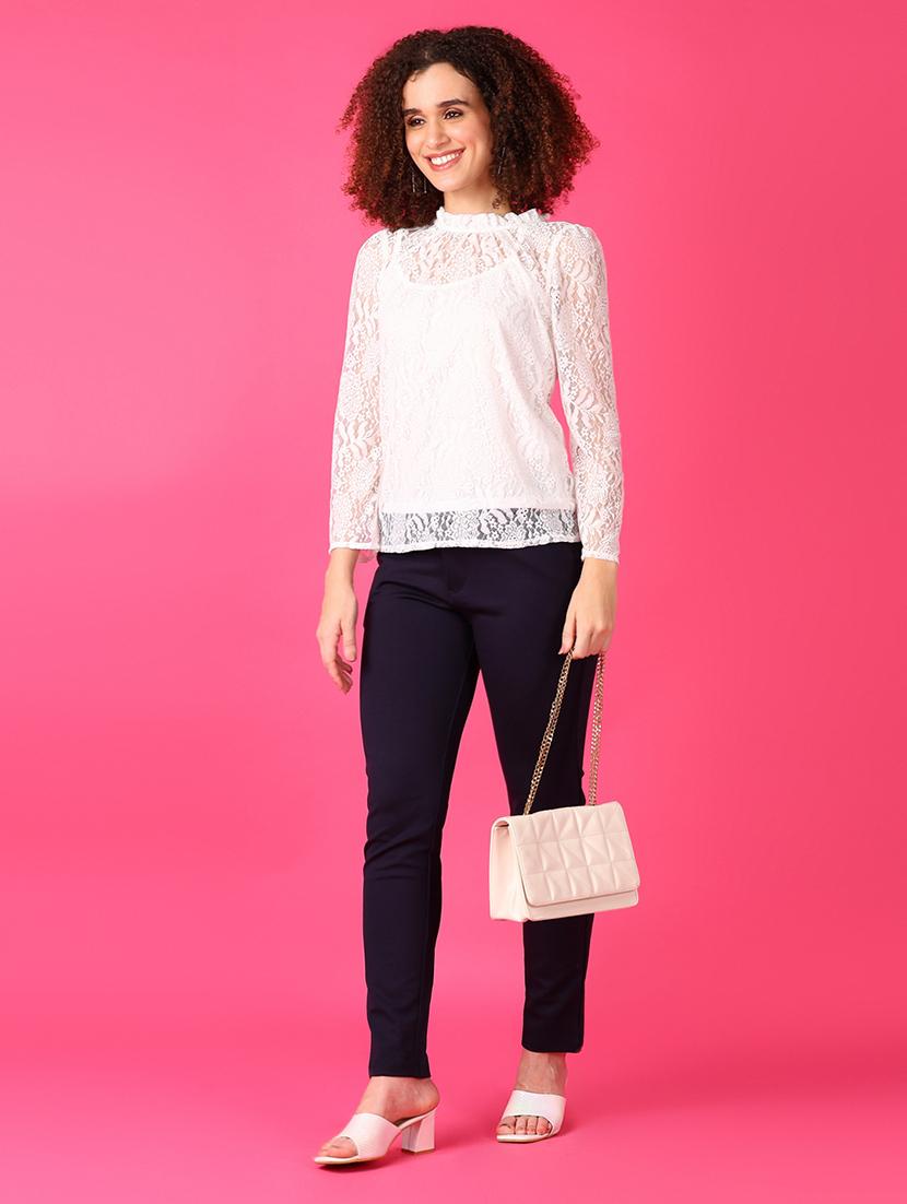 women white mock neck long sleeve lace top - 21795295 - Standard Image - 5