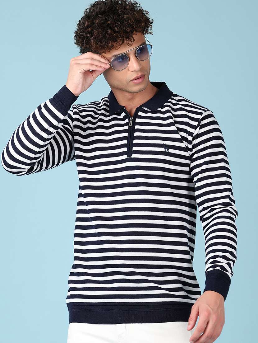 men striped long sleeve regular fit pullover