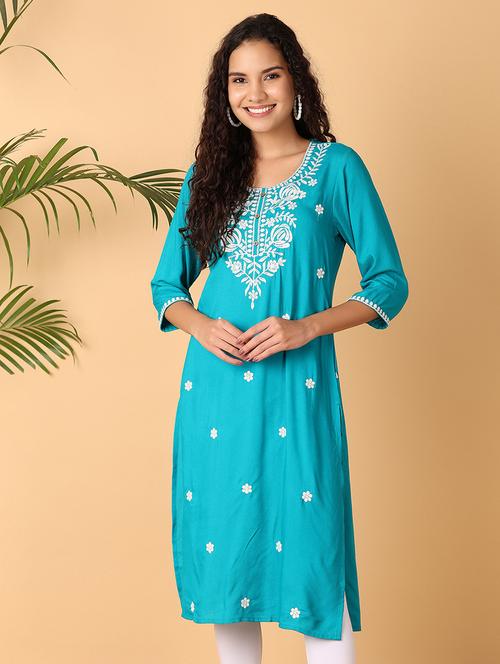 blue embroidered a-line festive wear kurta - 21795555 -  Standard Image - 0