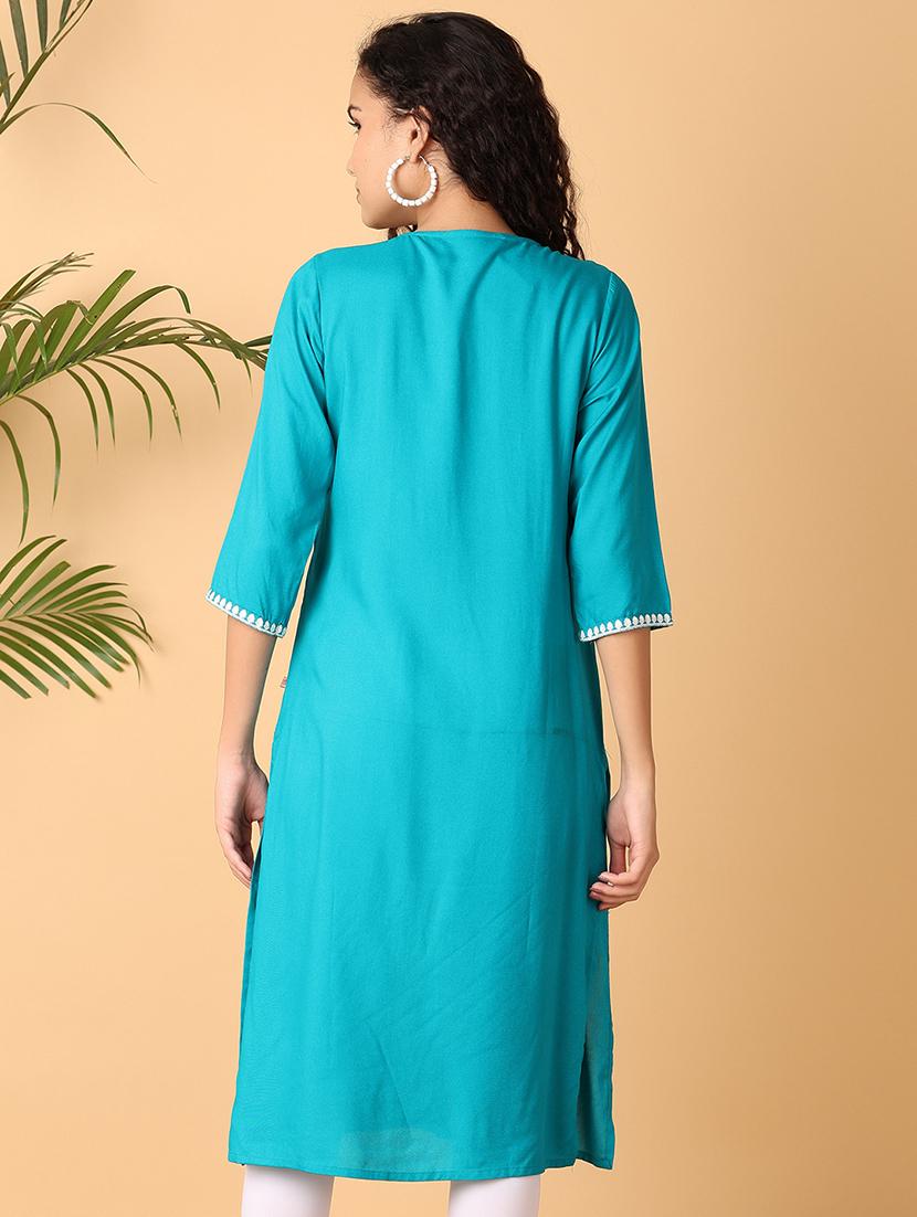 blue embroidered a-line festive wear kurta - 21795555 - Standard Image - 3