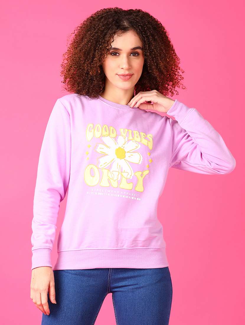 women front print long sleeve sweatshirt