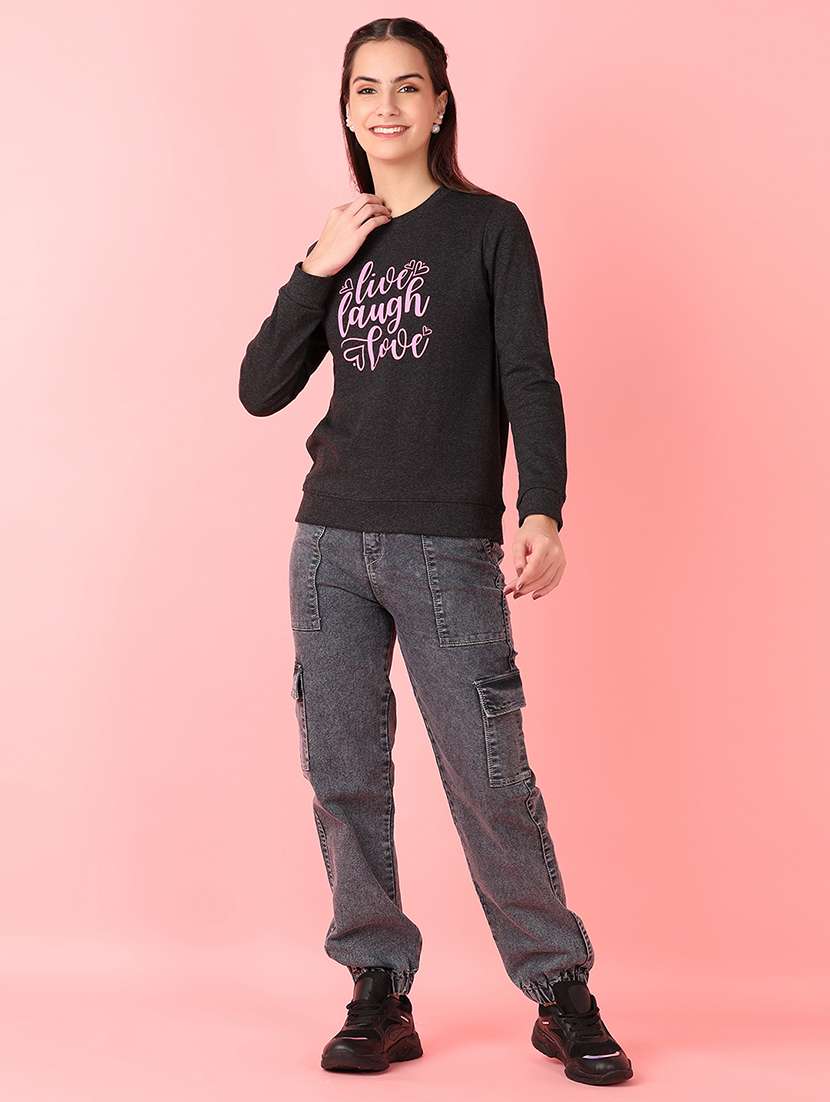 women chest print long sleeve sweatshirt - 21795829 - Standard Image - 3