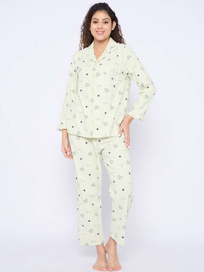 women printed long sleeves nightwear pyjama set