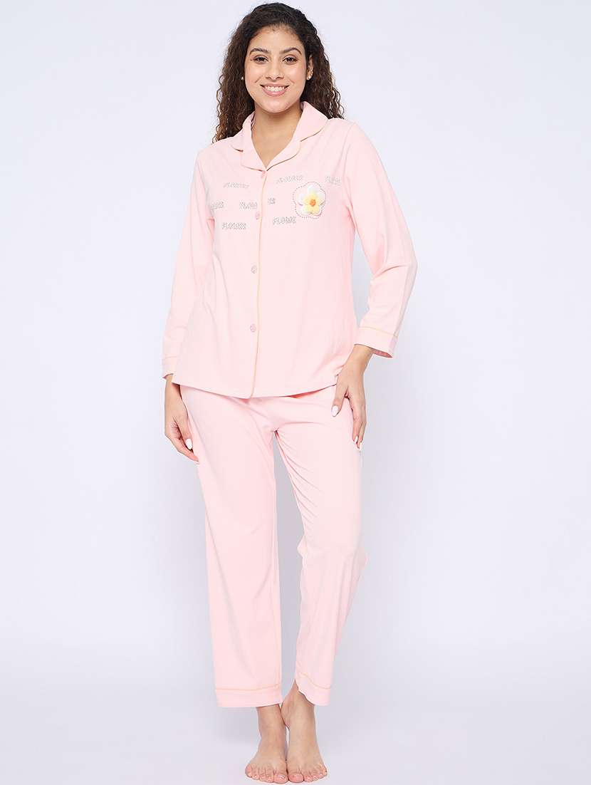 women printed long sleeves nightwear pyjama set