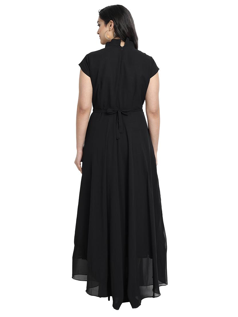 women mandarin neck fit & flared maxi dress - 21796559 - Standard Image - 3
