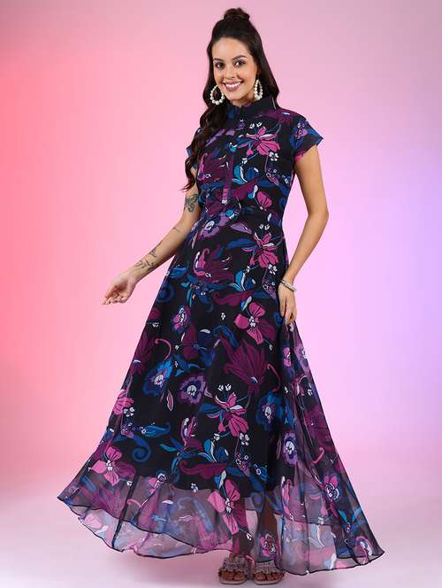 women printed short sleeves fit & flare dress - 21796580 - Standard Image - 0