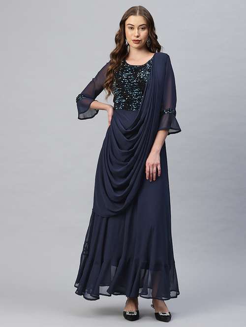 women embellished bell sleeves fusion set - 21796763 -  Standard Image - 0