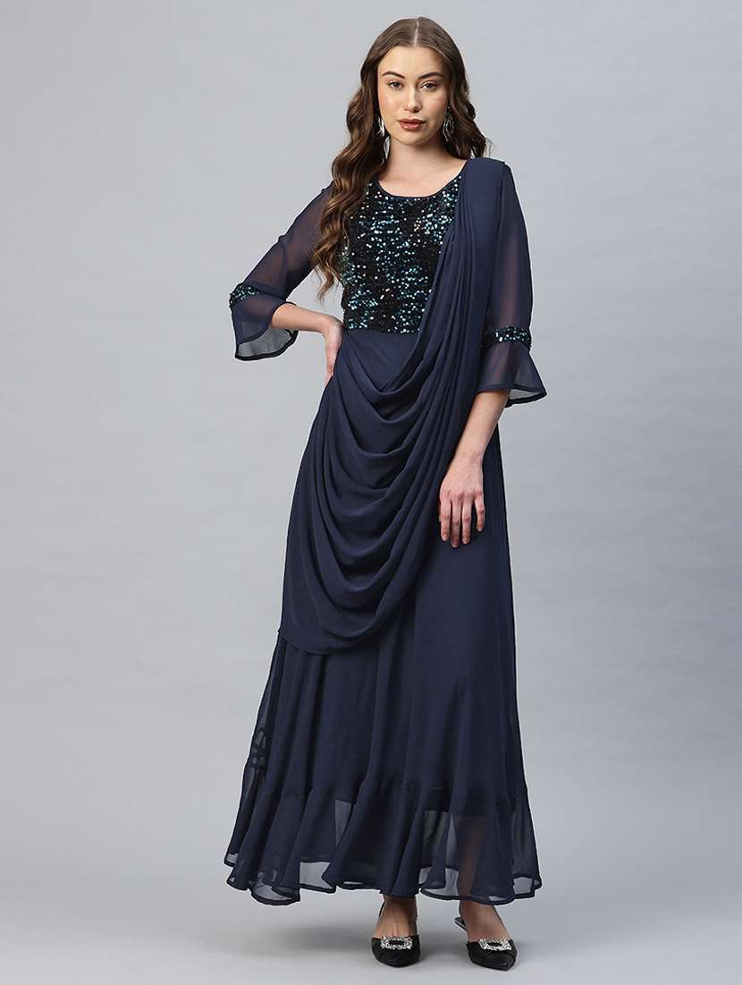 women embellished bell sleeves fusion set - 21796763 -  Zoom Image - 0