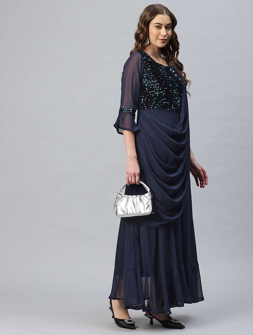 women embellished bell sleeves fusion set - 21796763 -  Standard Image - 3