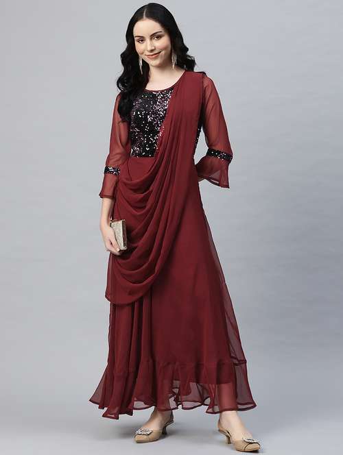 women embellished bell sleeves fusion set - 21796764 -  Standard Image - 0