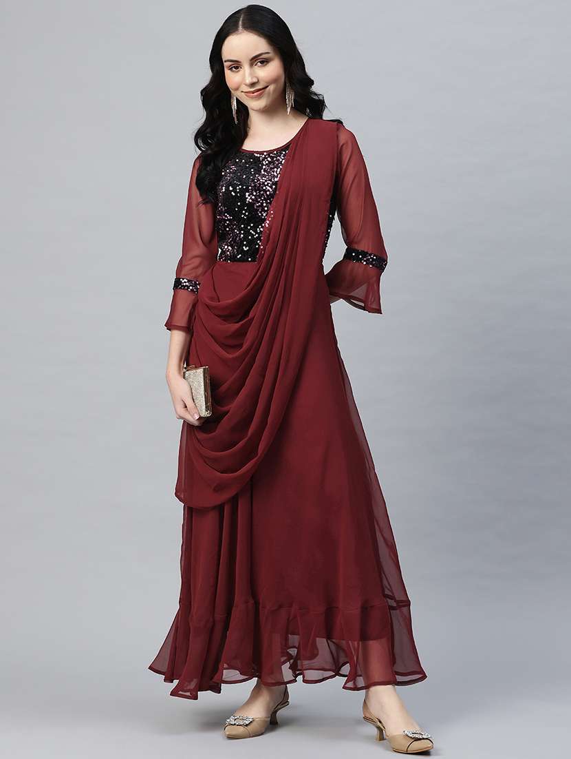 women embellished bell sleeves fusion set