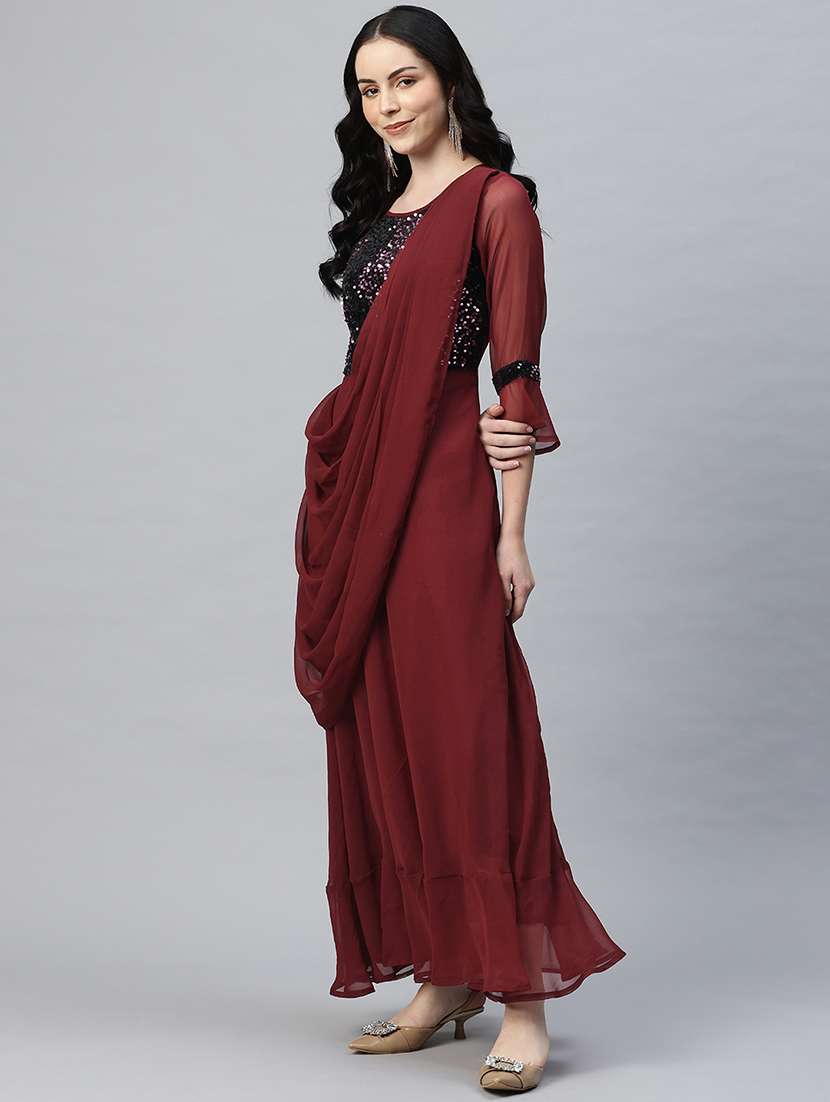 women embellished bell sleeves fusion set - 21796764 -  Standard Image - 3