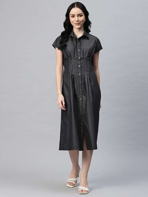women solid collared shirt dress - 21796765 -  Standard Image - 0