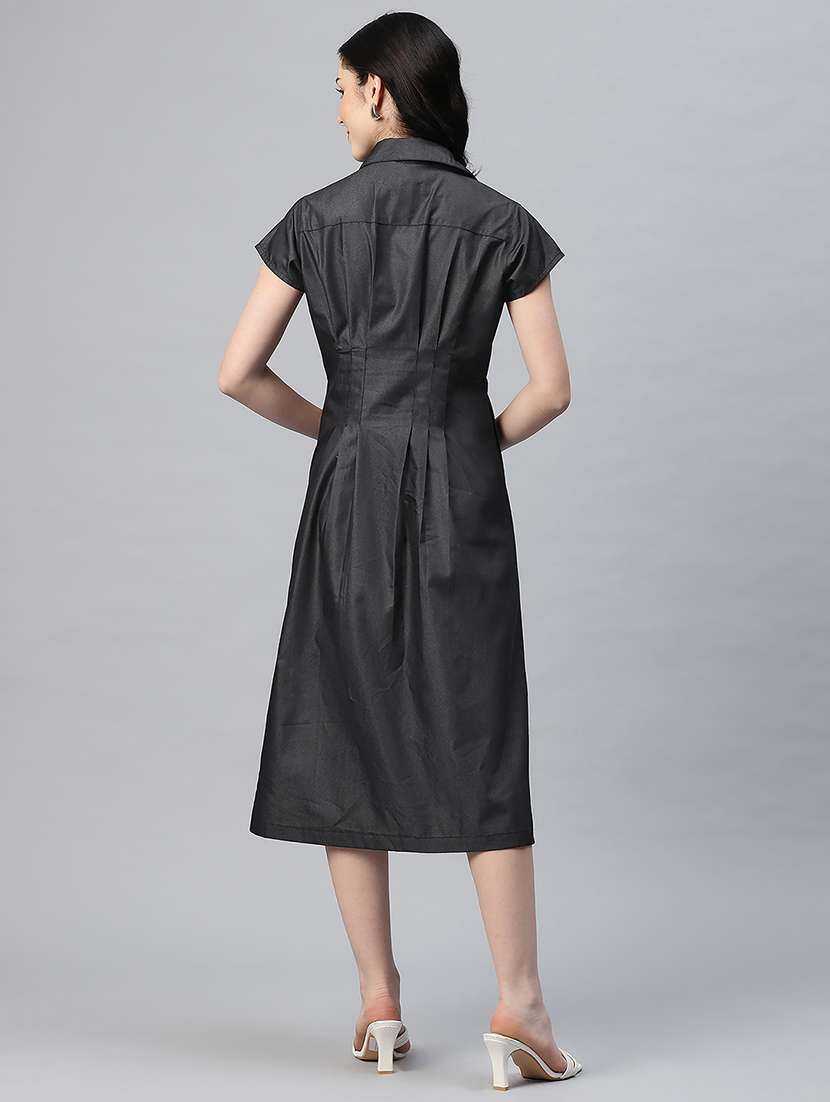 women solid collared shirt dress - 21796765 - Standard Image - 3