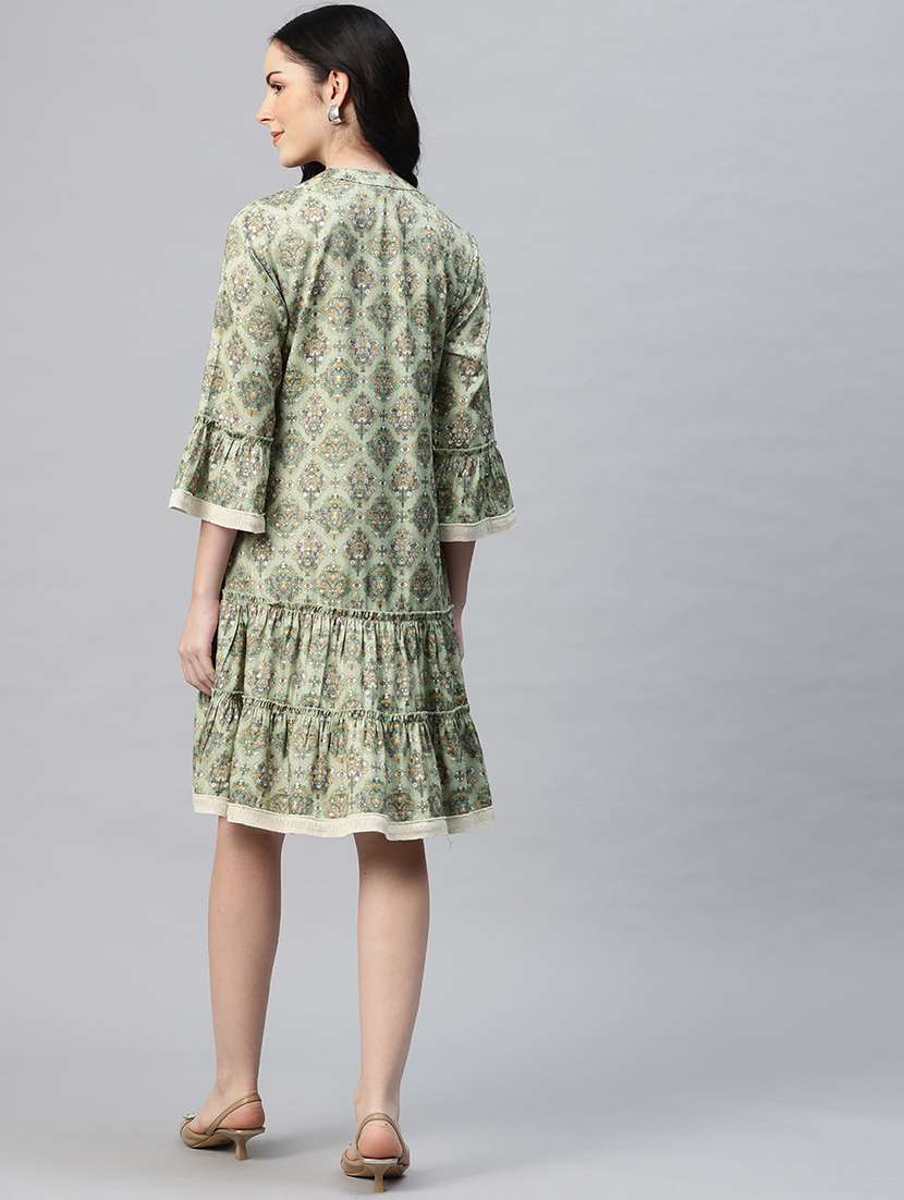 women printed mandarin neck tiered dress - 21796768 - Standard Image - 3