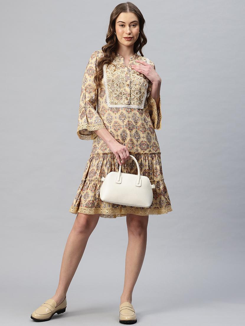women printed bell sleeves tiered dress - 21796769 - Zoom Image - 0