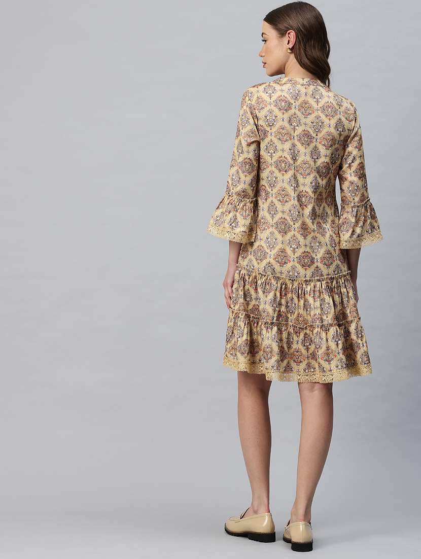women printed bell sleeves tiered dress - 21796769 - Standard Image - 3