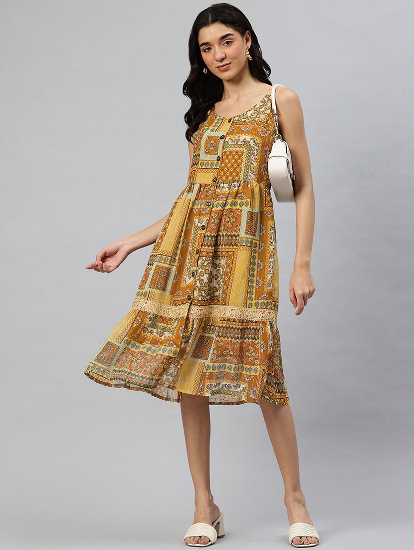 women printed shoulder strap sleeveless dress - 21796772 -  Zoom Image - 0