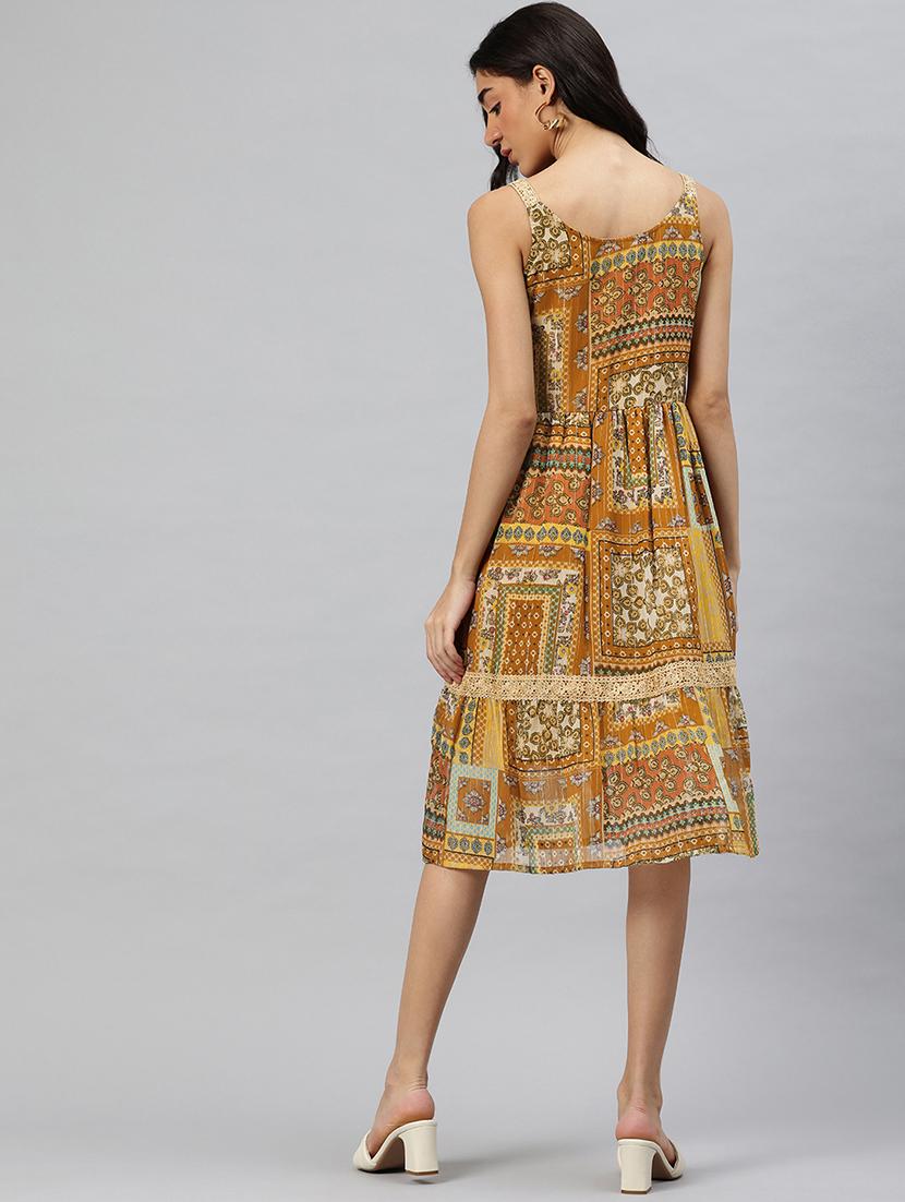 women printed shoulder strap sleeveless dress - 21796772 - Standard Image - 3
