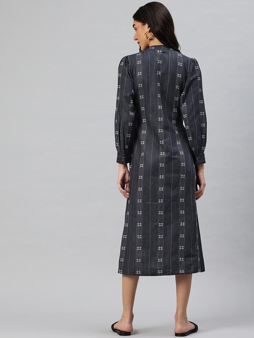 women self designed mandarin neck a-line dress - 21796773 - Standard Image - 3