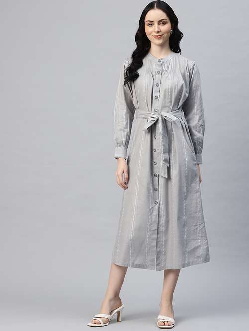 women self designed mandarin neck a-line dress - 21796774 -  Standard Image - 0