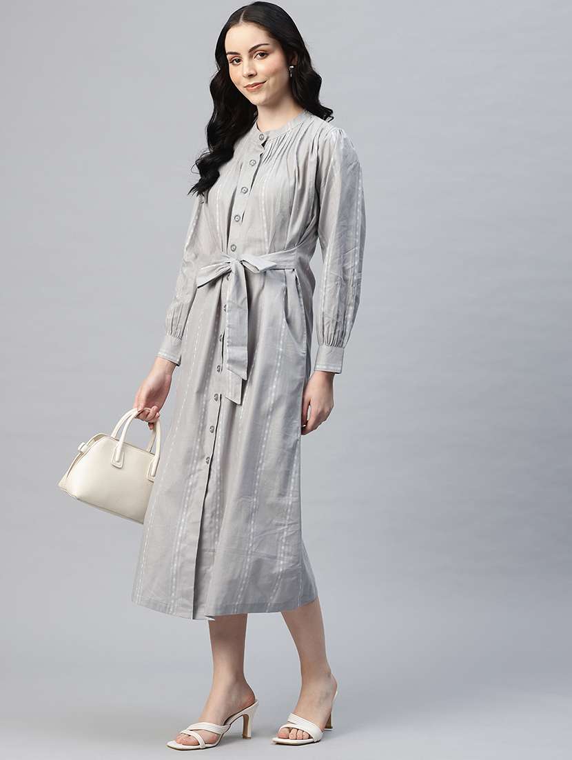 women self designed mandarin neck a-line dress - 21796774 -  Standard Image - 3