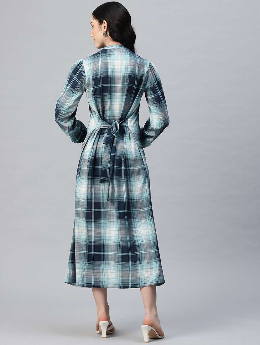 women checkered mandarin neck shirt dress - 21796775 -  Standard Image - 3