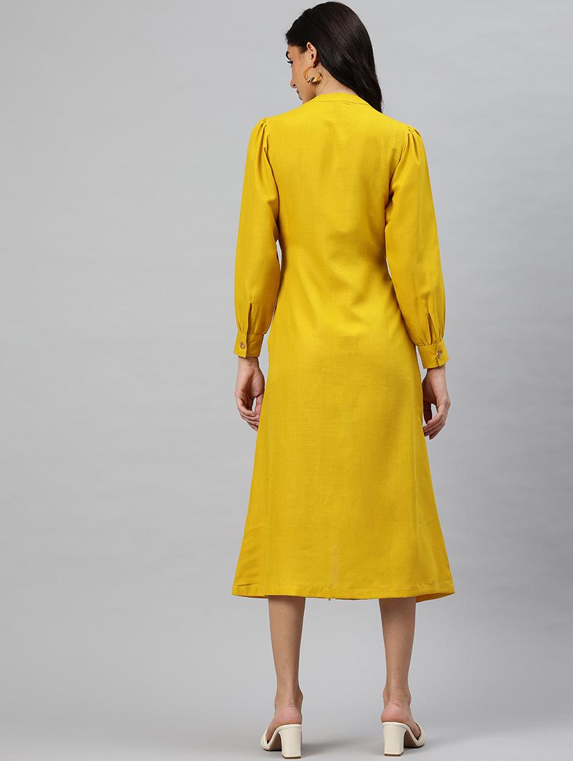 women solid mandrain neck a-line dress - 21796776 - Standard Image - 3