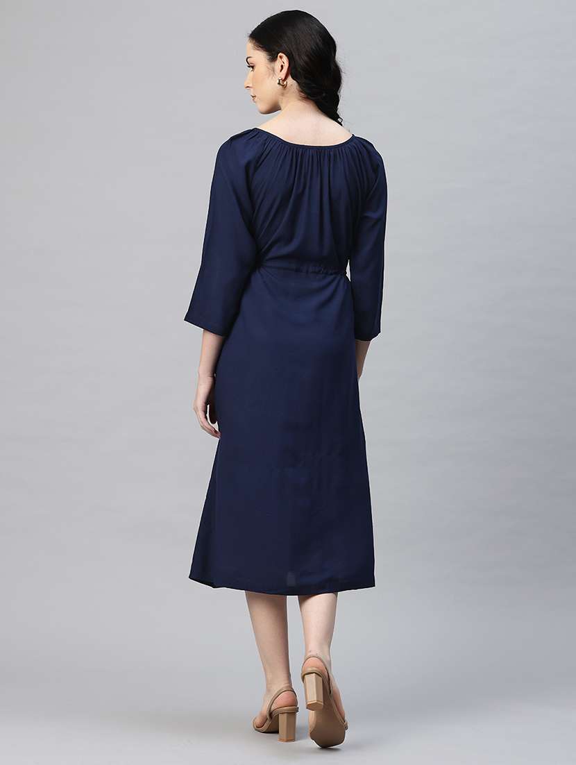 women solid round neck a-line dress - 21796777 - Standard Image - 3