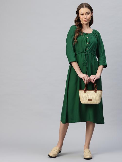women solid round neck a-line dress - 21796778 - Standard Image - 0