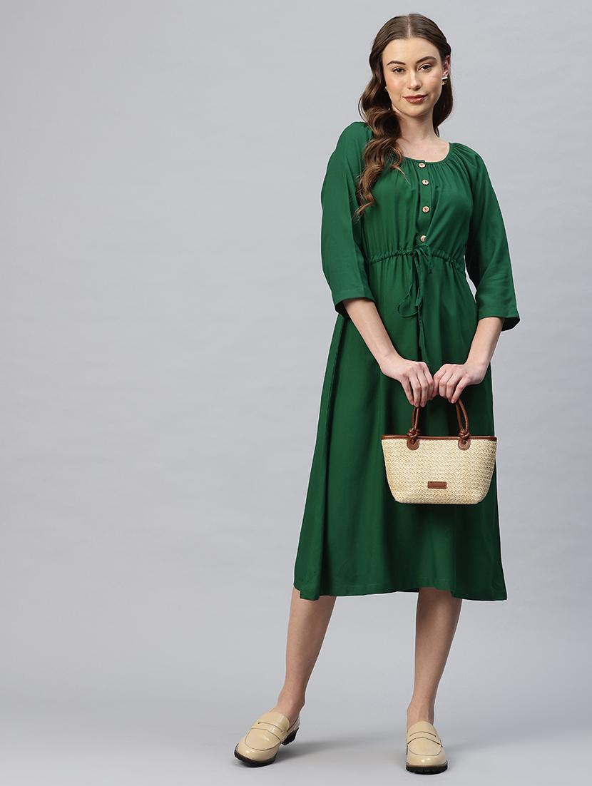 women solid round neck a-line dress - 21796778 - Zoom Image - 0