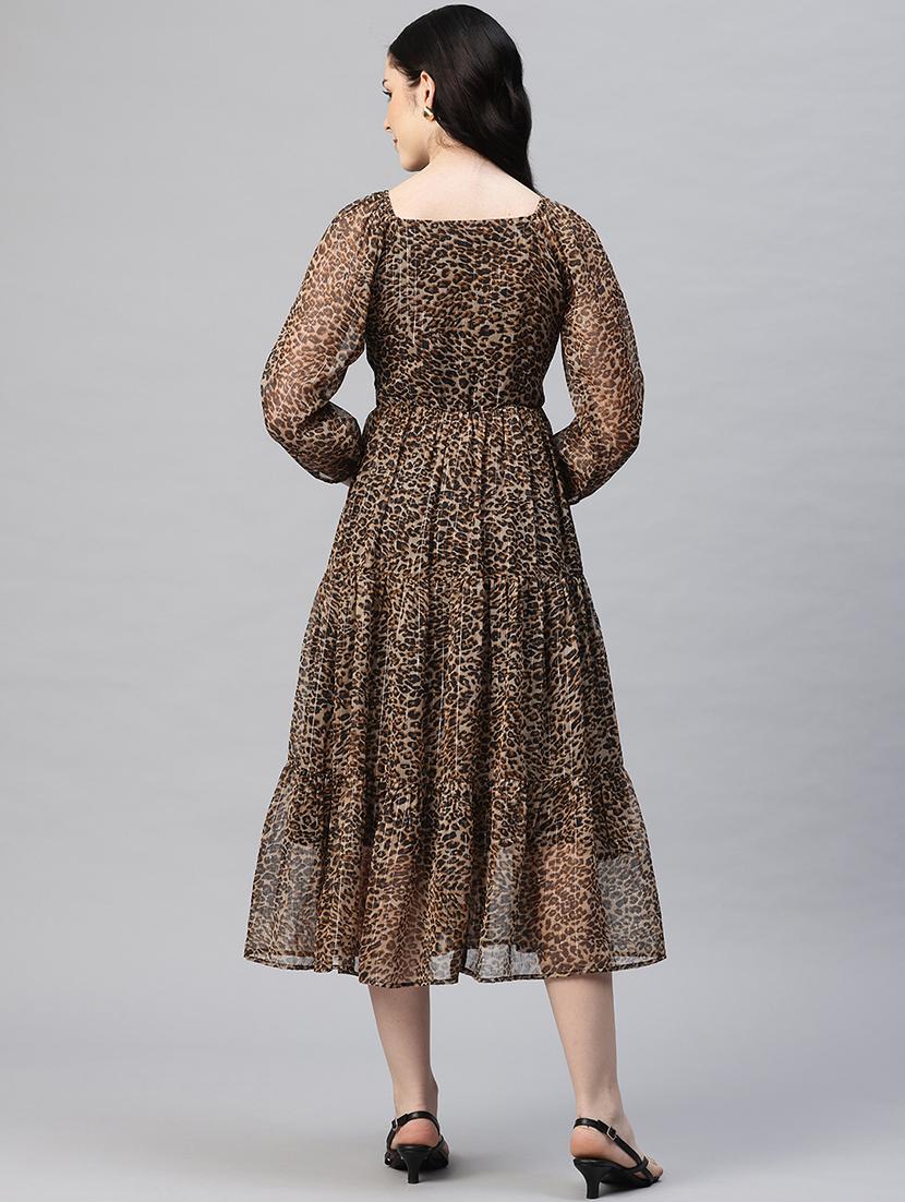 women animal print puff sleeves tiered dress - 21796779 - Standard Image - 3