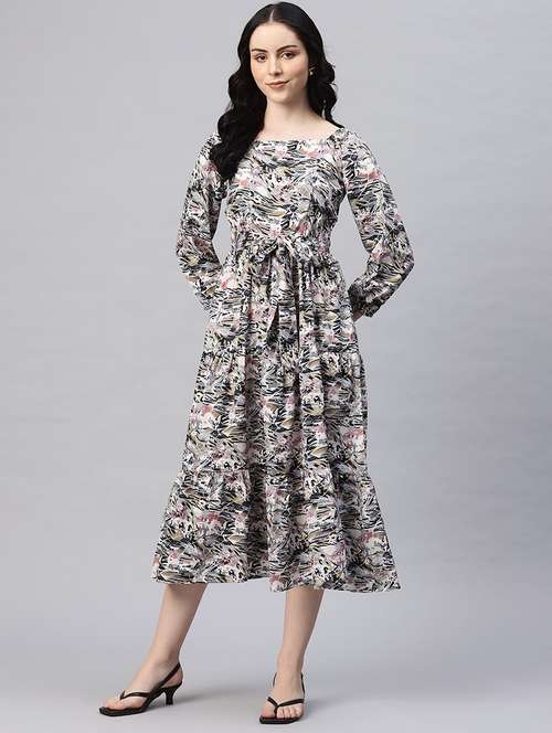 women printed puff sleeves tiered dress - 21796780 - Standard Image - 0