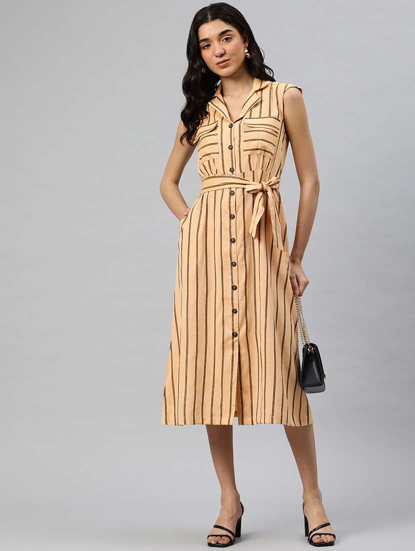 women striped sleeveless shirt dress