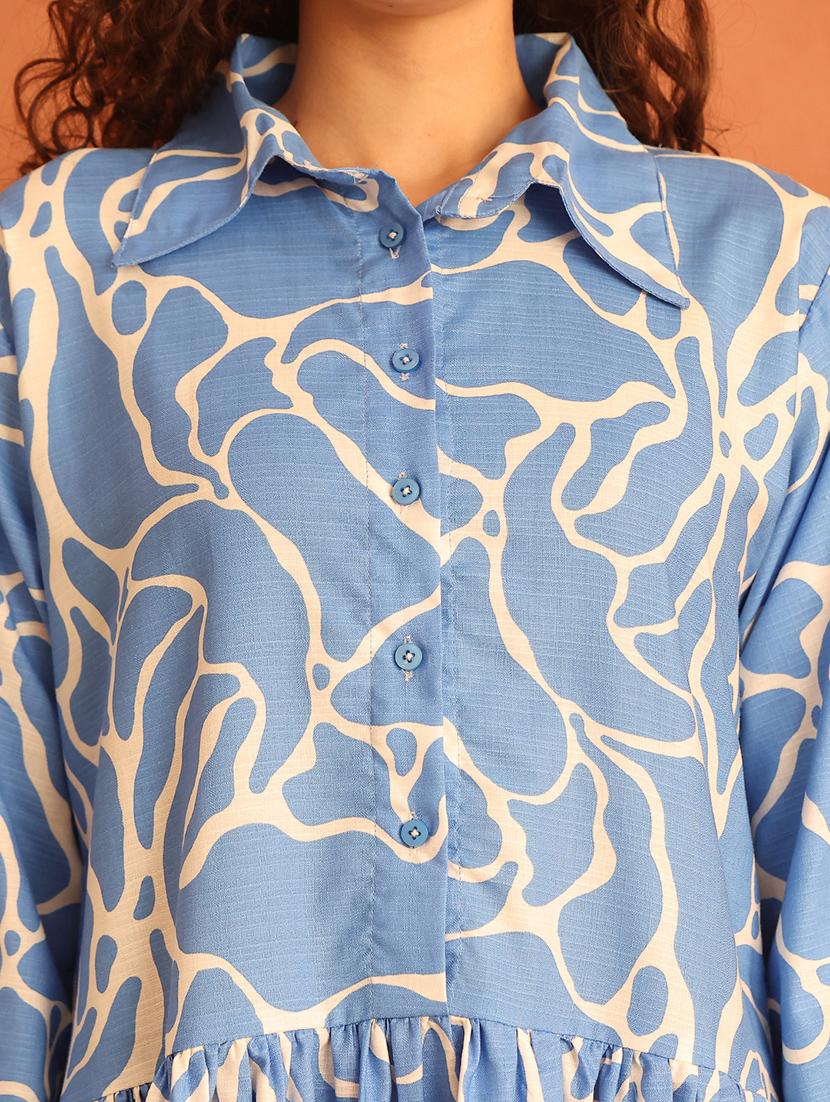 women printed puff sleeves collared tiererd dress - 21796958 - Standard Image - 5