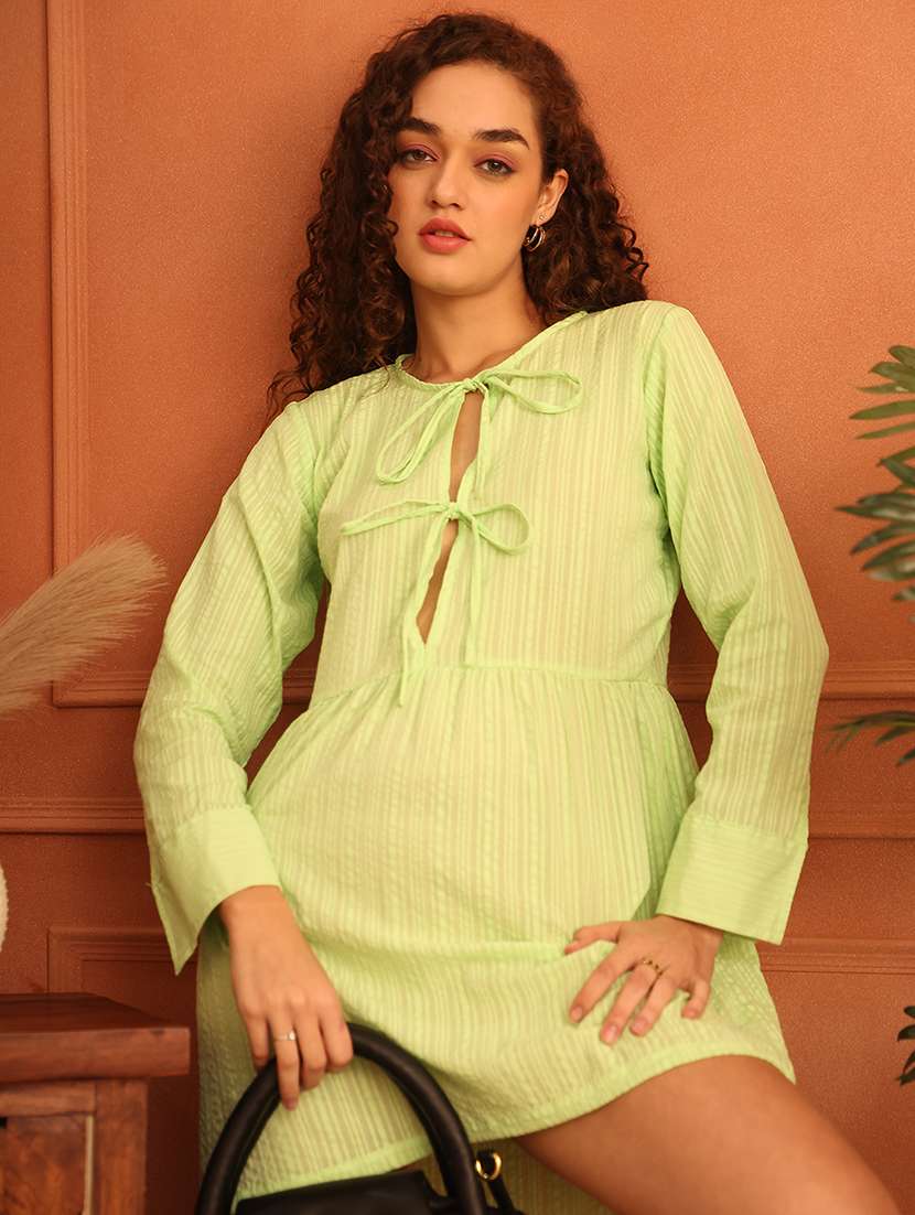 Women Self Designed Tie Up Neck A-line Dress - 21796963 -  Standard Image - 3