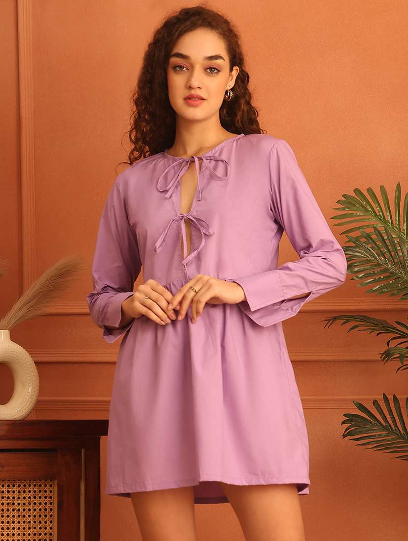 women tie-up neck long sleeves a-line dress - 21796964 - Zoom Image - 0