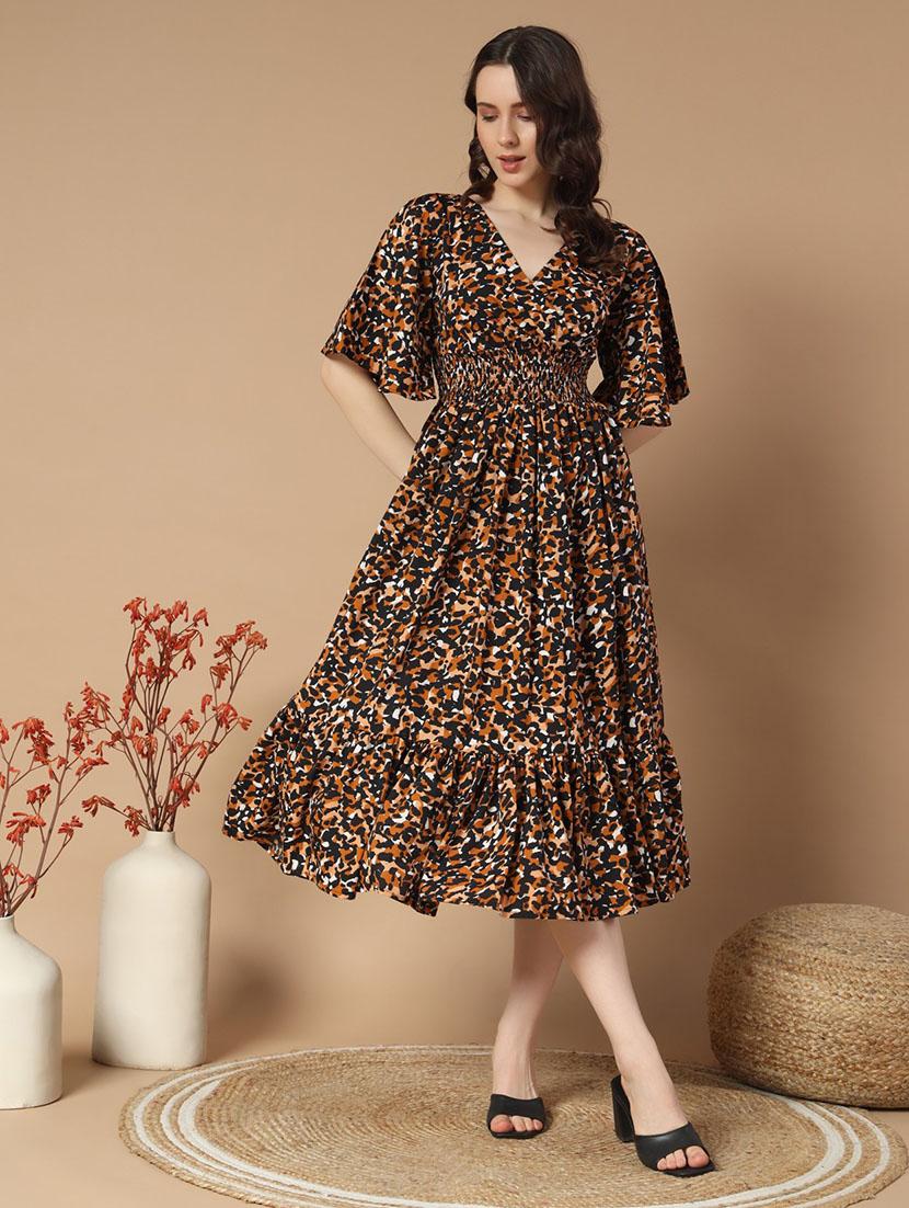 women animal printed bell sleeve tiered dress - 21796970 - Standard Image - 3