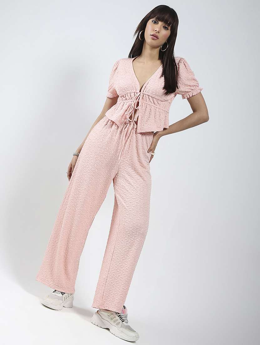 women solid top and trouser co-ord set