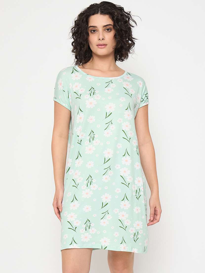 women printed short sleeves sleepshirt