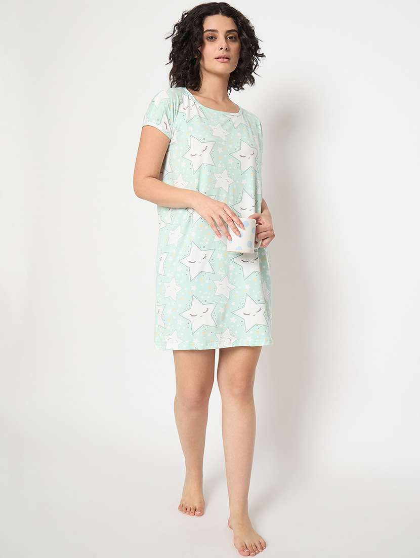 women printed short sleeves sleepshirt - 21797044 - Standard Image - 5